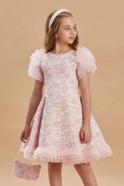 Rose Patterned Girls Special Occasion Dress 6-10 Years