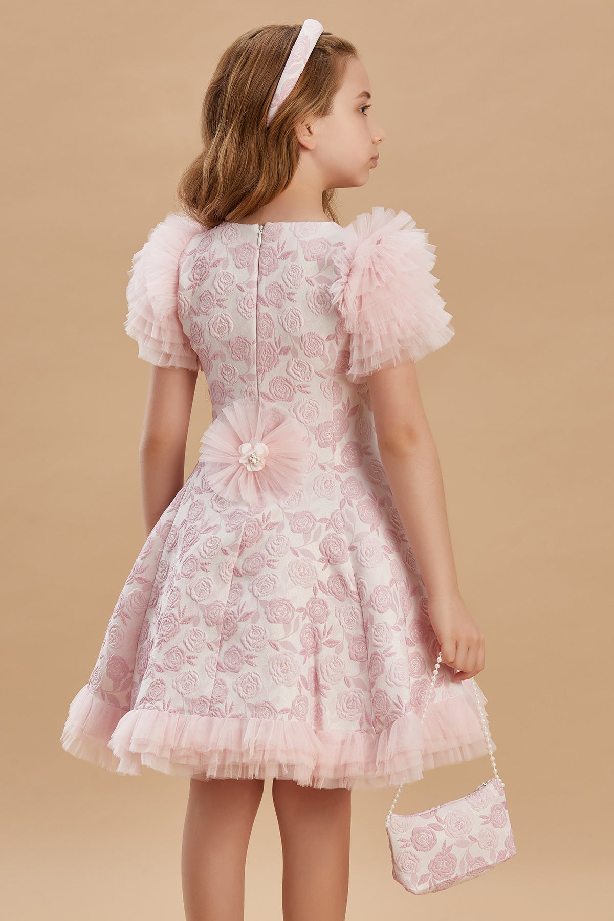 Rose Patterned Girls Special Occasion Dress 6-10 Years