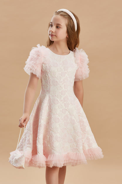 Rose Patterned Girls Special Occasion Dress 6-10 Years