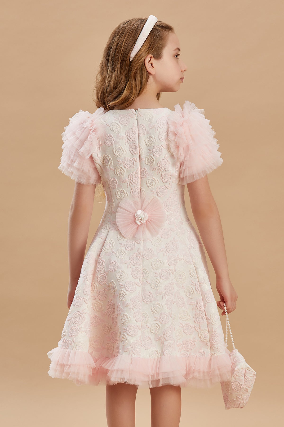 Rose Patterned Girls Special Occasion Dress 6-10 Years